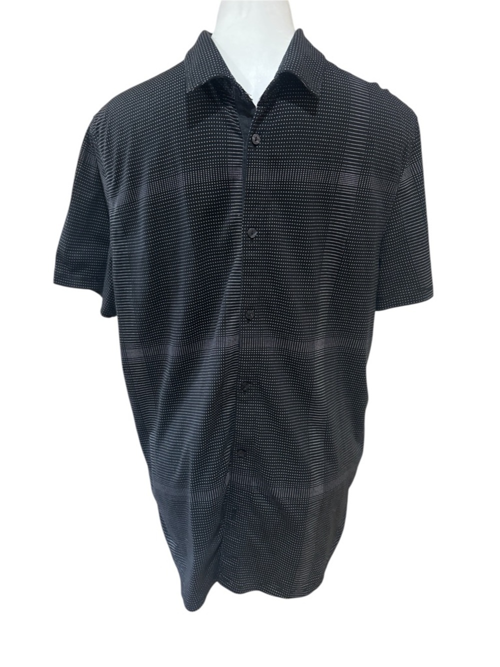 Calvin Klein Black Short-Sleeve Button-Down with Microdot Pattern